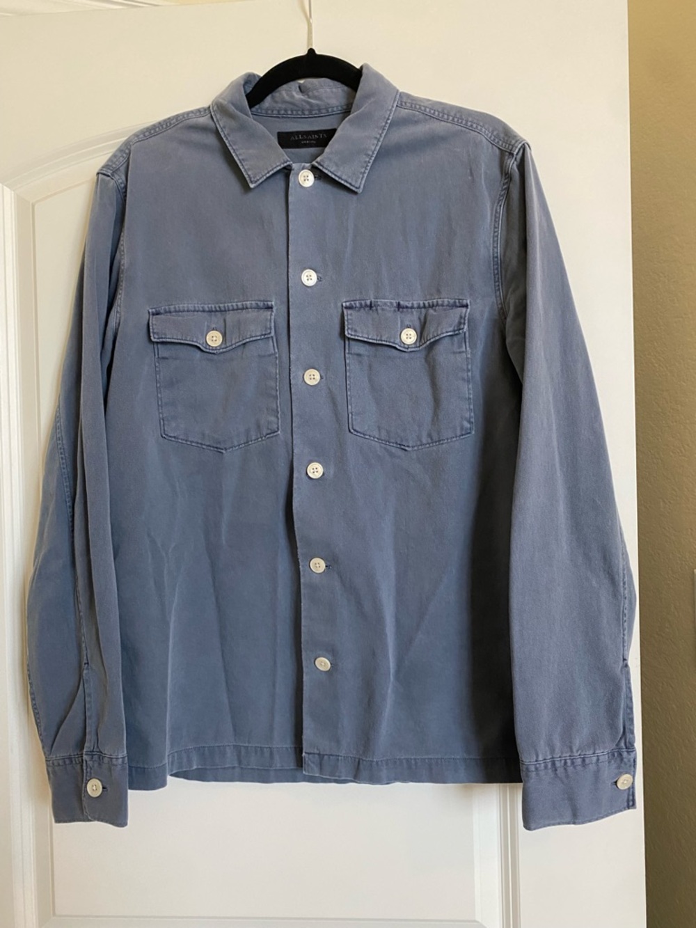All Saints Men's Blue Button-Up Overshirt